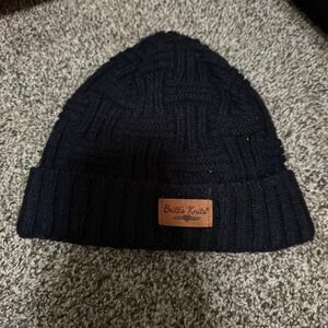 Black Britt Knits beanie with cable knit texture